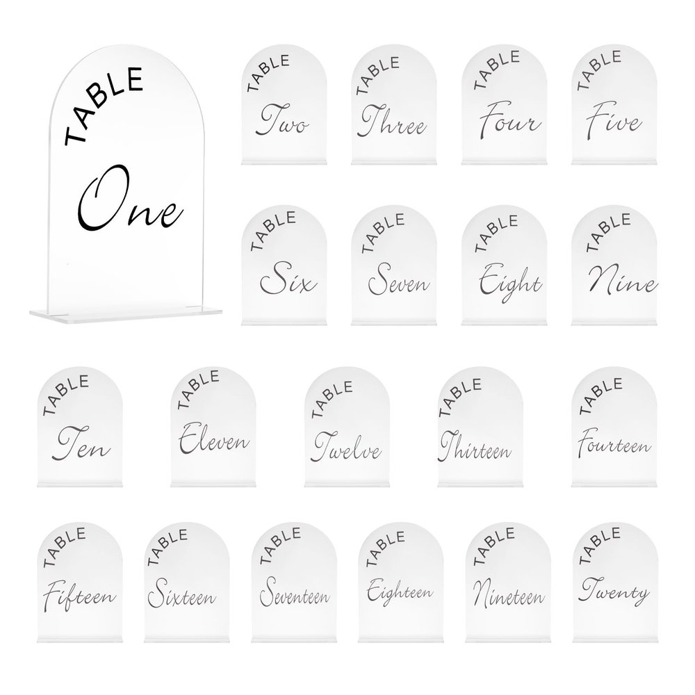 uxcell 20pcs Matte White Arch Acrylic Sign with Stand, 5 x 7 Inch Acrylic Arch Table Number Holders for Wedding Table Centerpiece Decoration (Number 1-20)