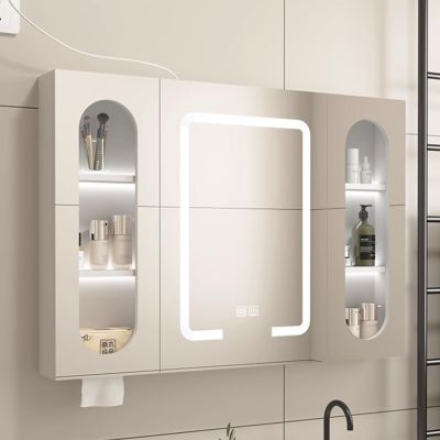 Bathroom aluminum alloy wall cabinet with led lights,Smart defog bathroom mirror with storage,medicine cabinet organizer Stepless dimming,Modern Bathroom Storage Wall Cabinet Paper hole,Visual storage