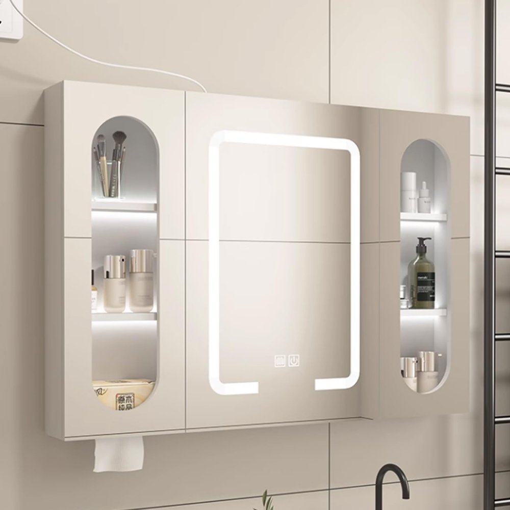 Bathroom aluminum alloy wall cabinet with led lights,Smart defog bathroom mirror with storage,medicine cabinet organizer Stepless dimming,Modern Bathroom Storage Wall Cabinet Paper hole,Visual storage