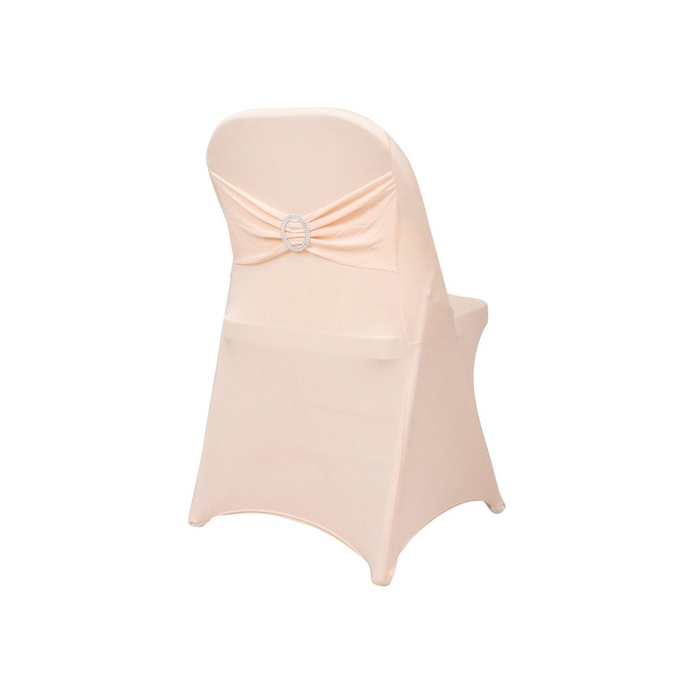 Balsa Circle Blush Spandex Folding Chair Cover Silver Rhinestone Buckled Sash Band Wedding Linens Decorations Reception Supplies