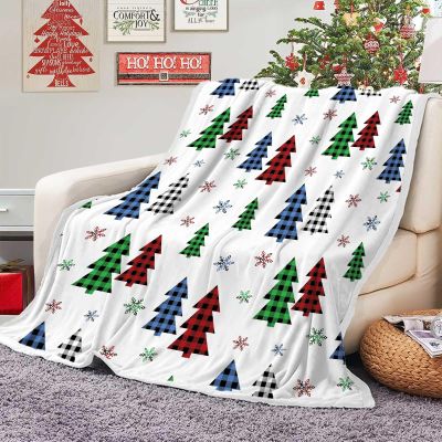 Bcsewcg Christmas Tree Throw Blanket, Rustic Winter Cabin Green and Red Check Plaid Christmas Tree Blankets for Couch Bed Decoration,Cozy Winter Throw Holiday Blanket for Sofa