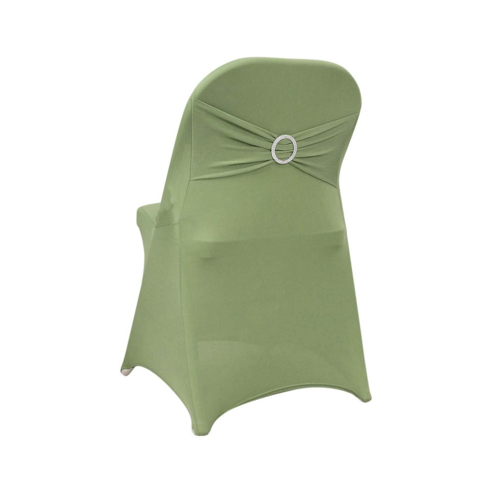 Balsa Circle Sage Green Spandex Folding Chair Cover Silver Rhinestone Buckled Sash Band Wedding Linens Decorations Reception Supplies