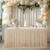 Heavyoff Khaki Tulle Table Skirt for Rectangle Tables, 4FT (L48inH30in), Wedding Reception, Birthday Party, Restaurant Meeting view 1