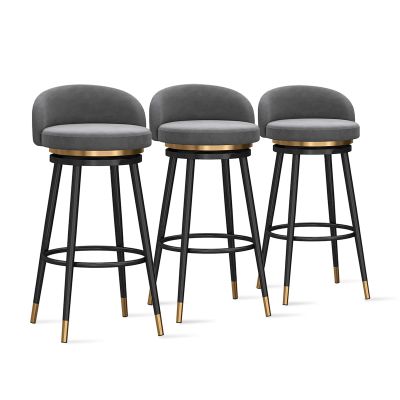 Guyifuny 360 Swivel Counter Height Bar Stools, Kitchen Bar Chairs Modern White Footrest with Low Back Velvet Dining Chairs for Kitchen Pub Dining Room Counter,Grey Black Leg,3 PCS