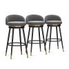 Guyifuny 360 Swivel Counter Height Bar Stools, Kitchen Bar Chairs Modern White Footrest with Low Back Velvet Dining Chairs for Kitchen Pub Dining Room Counter,Grey Black Leg,3 PCS view 1