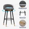 Guyifuny 360 Swivel Counter Height Bar Stools, Kitchen Bar Chairs Modern White Footrest with Low Back Velvet Dining Chairs for Kitchen Pub Dining Room Counter,Grey Black Leg,3 PCS view 4