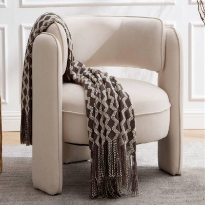 VESCASA Velvet Barrel Accent Chair with Open-Back, Upholstered Side Armchair with 3 Legs, Modern Single Sofa for Living Room, Beige