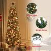 Yaheetech 6ft Pre-lit Pencil Spruce Christmas Tree, Artificial Slim Xmas Fir, Pre-Decorated for Home, Office, Party, Holiday Decor W/ 618 Tips, 200 Lights, Pine Cones, Metal Hinges & Base, Green view 4
