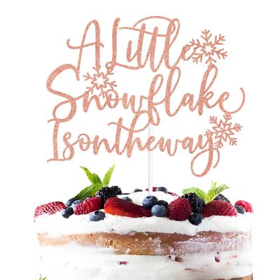 A Little Snowflake is on the Way Cake Topper, Welcome Sweet Baby, Winter Baby Shower 1st Birthday Party Decorations for Boys Girls Rose Gold Glitter