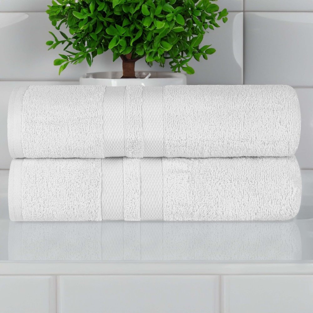 Superior Ultra-Soft Cotton Bath Towel Set, Quick-Dry, Absorbent, Shower, Spa Basics, Large Towels, Bathroom Sets, Bath Essentials, Solid, Double Line Dobby Border, 2 Pack, Set of 2, Silver Grey