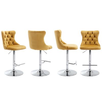 SoarTalent 33 Velvet Swivel Bar Stools Set of 4 Kitchen Counter Adjustable Height Upholstered Barstools with Silver Leg and Back for Kitchen Island, Bar, Dining Room(Gold-Silver Leg,Set of 4)