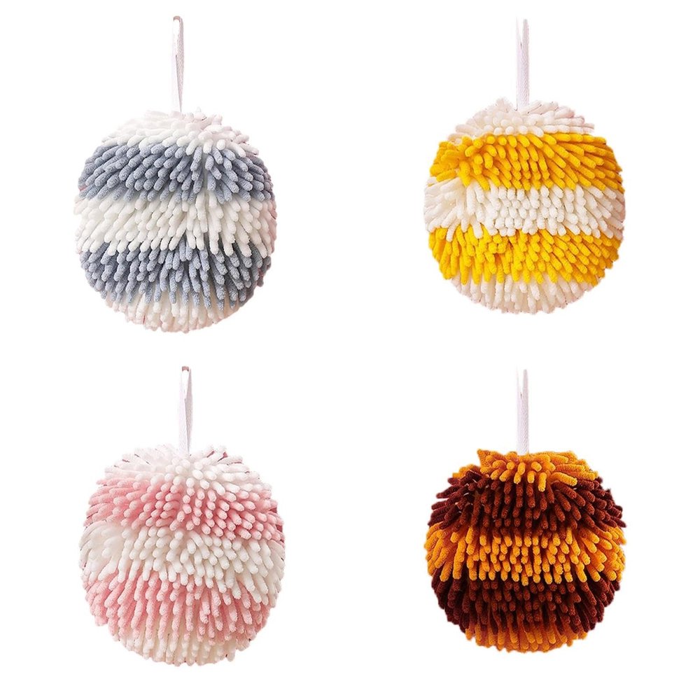JOYO Chenille Hand Towel,Hanging Hand Towels for Bathroom,Fuzzy Ball Hand Towels for Kitchen,Bathroom Hand Towels with Hanging Loops,Puff Ball Hand Towel Quick Dry (4Pcs 02)