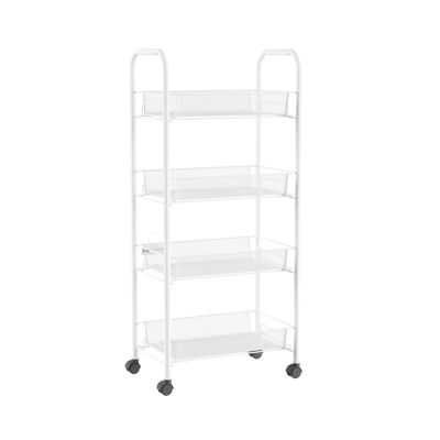 ENGENDER Kitchen Island with Storage Narrow 4-Tier Rolling Cart for Home and Office Storage (White) Serving Trolley Removable Tray Rolling Kitchen Bar Cart Kitchen Islands