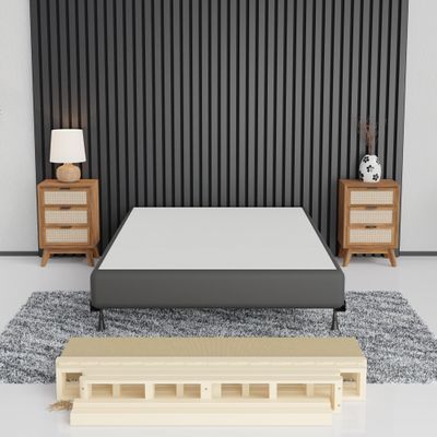 Greaton, 8-Inch Sturdy Box Spring for Mattress Support-Durable and Easy to Assemble Natural Wood Foundation for King, Black