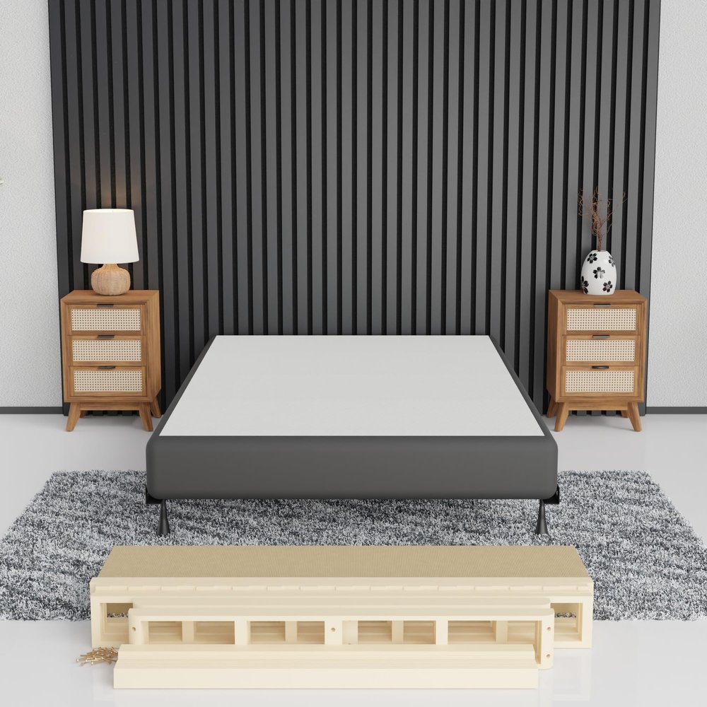 Greaton, 8-Inch Sturdy Box Spring for Mattress Support-Durable and Easy to Assemble Natural Wood Foundation for King, Black