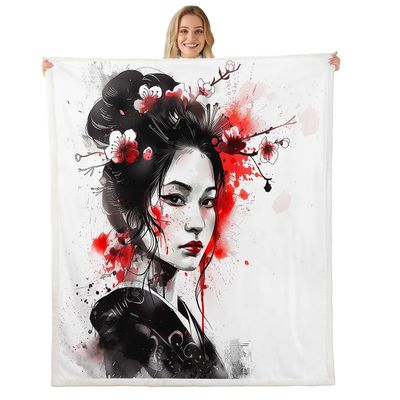Feelyou Kids Japanese Art Geisha Fleece Throw Blanket 40"x50" Boys Girls Cherry Blossoms Plush Blanket Japanese Style Sherpa Blanket Japanese Tradition Aesthetic Fuzzy Blanket