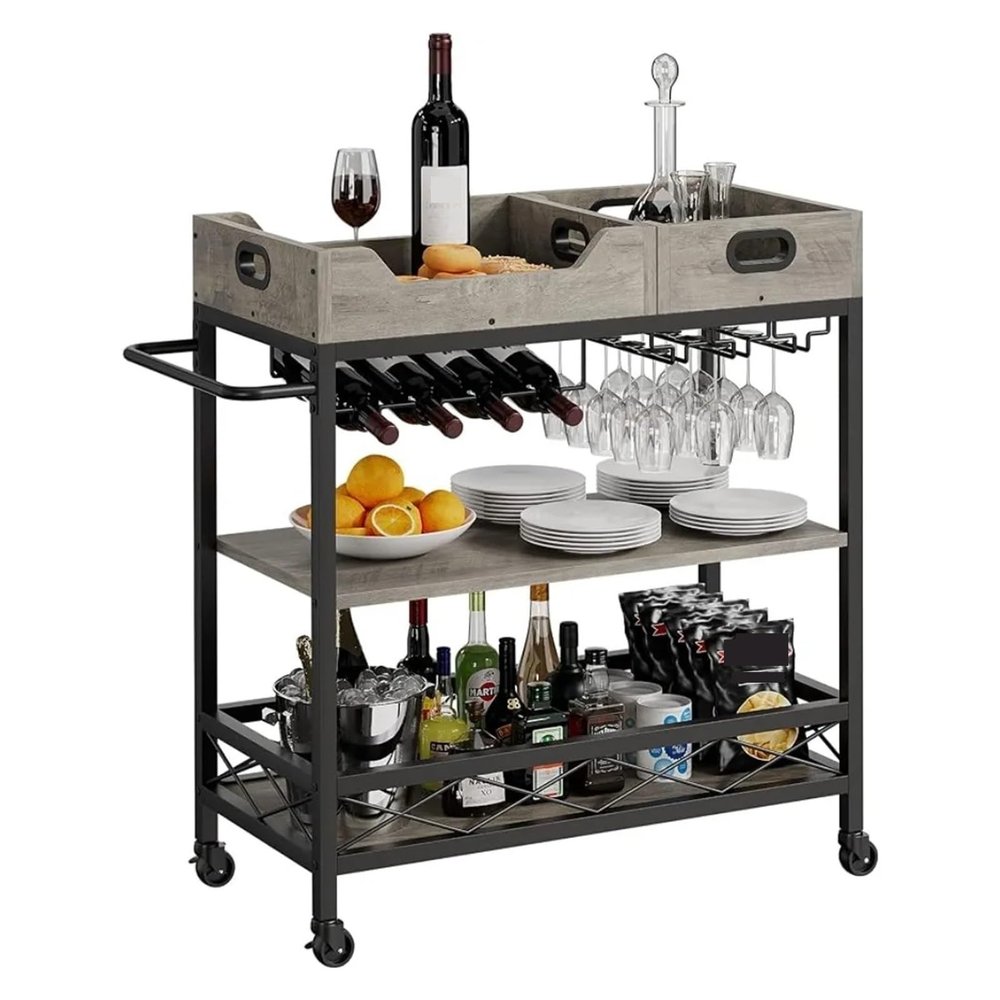 ENGENDER Kitchen Island with Storage Serving Cart for Kichen Home and Kitchen,Two Portable Trays,Multi-Functional Storage Rolling Utility Cart Kitchen Islands