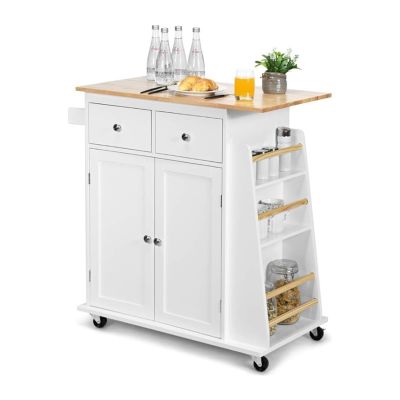 ENGENDER Kitchen Island with Storage Kitchen Island Cart, Rolling Wood Trolley with Storage Cabinet, Towel Handle, 2 Drawers, Side Spice Rack and Wine Bottle Kitchen Islands