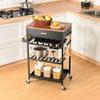 ENGENDER Kitchen Island with Storage Kitchen Island Cart with Drawer, Rolling Kitchen Service Cart with Wooden Tabletop, 3-Tier Storage Cart on Wheels, with Hooks Kitchen Islands view 4
