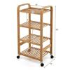 ENGENDER Kitchen Island with Storage 4-Tier Bamboo Mobile Kitchen Serving Trolley Cart with Storage Shelf and Lockable Casters Kitchen Storage Rack Furniture Kitchen Islands view 2