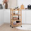 ENGENDER Kitchen Island with Storage 4-Tier Bamboo Mobile Kitchen Serving Trolley Cart with Storage Shelf and Lockable Casters Kitchen Storage Rack Furniture Kitchen Islands view 3