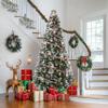 Yaheetech 6ft Pre-lit Frosted Artificial Hinged Christmas Tree with 818 Flocked PVC Tips,62 Pine Cones,62 Holly Berries & 250 Warm White Lights,Foldable Stand,Green view 2