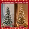Yaheetech 6ft Pre-lit Frosted Artificial Hinged Christmas Tree with 818 Flocked PVC Tips,62 Pine Cones,62 Holly Berries & 250 Warm White Lights,Foldable Stand,Green view 3