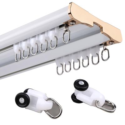 Curtain Conjoined Double Track Ceiling Mounting Heavy-Duty Curtain Rails for Living Room Bedroom Room Divider Curtain Conjoined Double Track Rails with Mute Rollers Easy to Install(White,10.8ft)