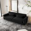 2PCS Mid-Century Modern Velvet Sofa for 4~6 People, 84 inches Loveseat Large Sectional Couch with Gold Metal Leg & 2 Pillows, Upholstered Deep Seat Couches for Living Room, Bedroom Home, Office Black view 2