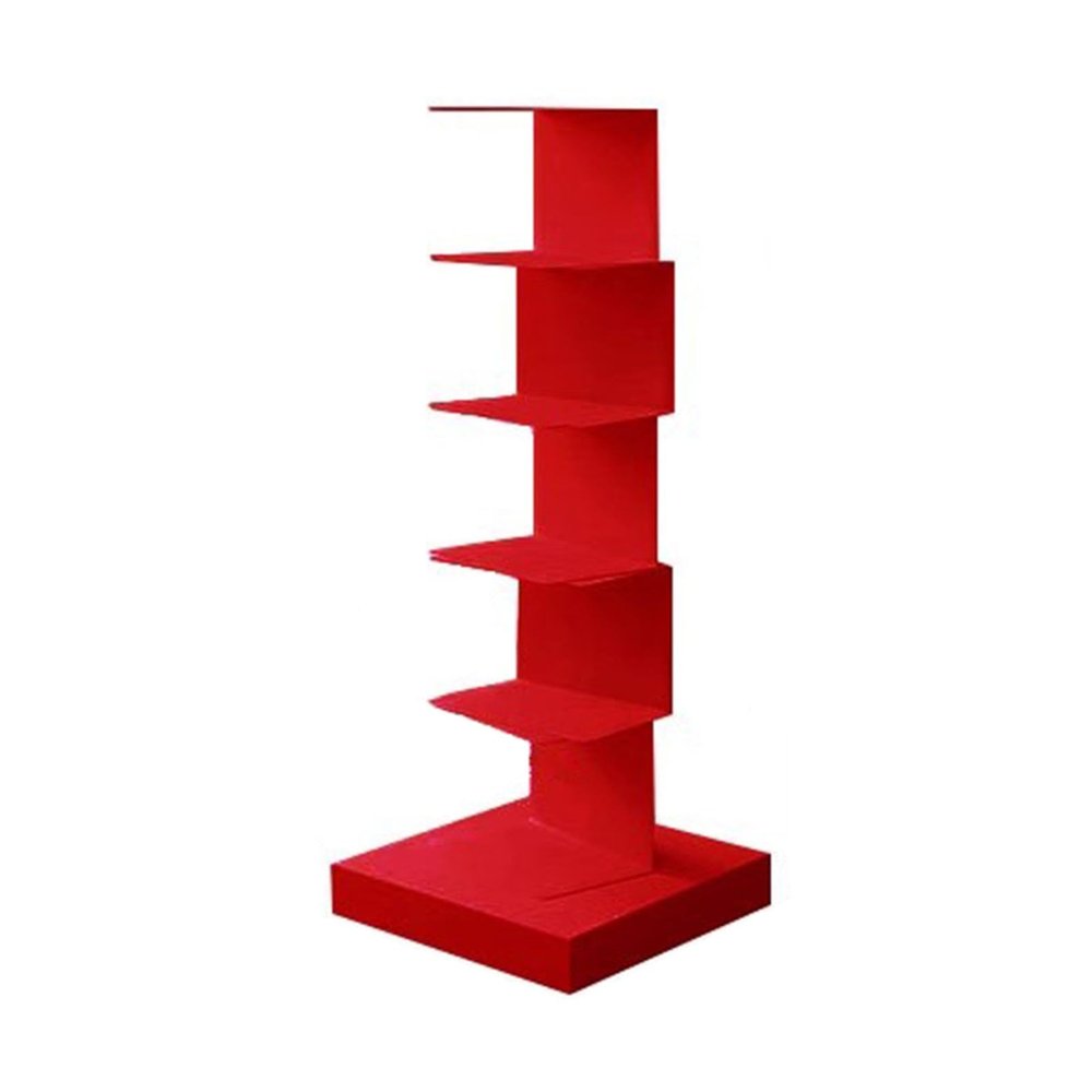 JCWGLY Bookcases Metal Floor-Standing Invisible Bookshelf, Heavy Duty Spine Book Tower, Large Capacity Vertical Corner Book Shelf, for Living Room, Bedroom, Study Room(Red,5 Tier)