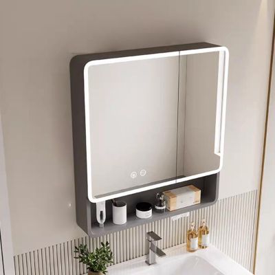 Lighted Medicine Cabinet with Mirror Bathroom Mirror Medicine Cabinet Large Medicine Cabinet Vanity Wall Mounted Storage Cabinet with Defogger Dimmer Surface Mount for Bathroom Room Entryway(Dark grey