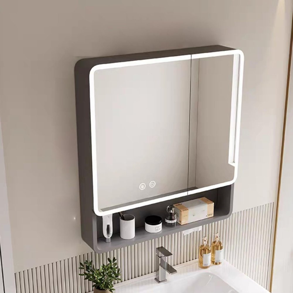 Lighted Medicine Cabinet with Mirror Bathroom Mirror Medicine Cabinet Large Medicine Cabinet Vanity Wall Mounted Storage Cabinet with Defogger Dimmer Surface Mount for Bathroom Room Entryway(Dark grey