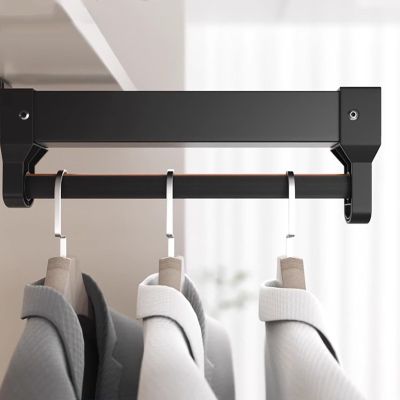 Elitix Retractable Closet Pull Out Rod for Hanging Clothes, Ceiling Mount Organization Rail System for Garment, Metal Wardrobes Holders Support Shelf(Black,30cm(11 3/4"))
