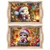Christmas Diamond Art Painted Rectangular Dot Drilled Wooden Tray, Handmade Wooden DIY Tray Diamond Wooden Tray Dinner Plate for Restaurant Snack Tray Tea Tray Coffee-#07-2PC view 1