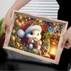 Christmas Diamond Art Painted Rectangular Dot Drilled Wooden Tray, Handmade Wooden DIY Tray Diamond Wooden Tray Dinner Plate for Restaurant Snack Tray Tea Tray Coffee-#07-2PC view 2