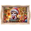 Christmas Diamond Art Painted Rectangular Dot Drilled Wooden Tray, Handmade Wooden DIY Tray Diamond Wooden Tray Dinner Plate for Restaurant Snack Tray Tea Tray Coffee-#04-Cat view 1