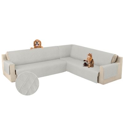 Arfntevss Corner Sectional Couch Covers for Sectional Sofa L Shaped Sofa Cover Washable Quilted Sofa Slipcover Non Slip U Shape Couch Cover Pet Dog Furniture Protector (Light Grey, X-Large)