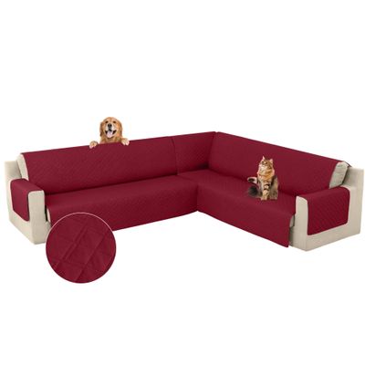 Arfntevss Corner Sectional Couch Covers for Sectional Sofa L Shaped Sofa Cover Washable Quilted Sofa Slipcover Non Slip U Shape Couch Cover Pet Dog Furniture Protector (Wine, X-Large)