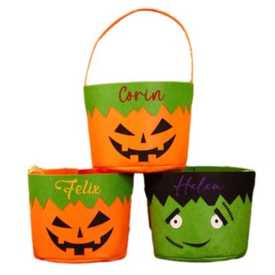 Personalized Halloween Trick or Treat Bucket Bag Custom Felt Trick or Treat Halloween Candy Tote Trick Or Treat Candy Bags, Halloween Candy Basket