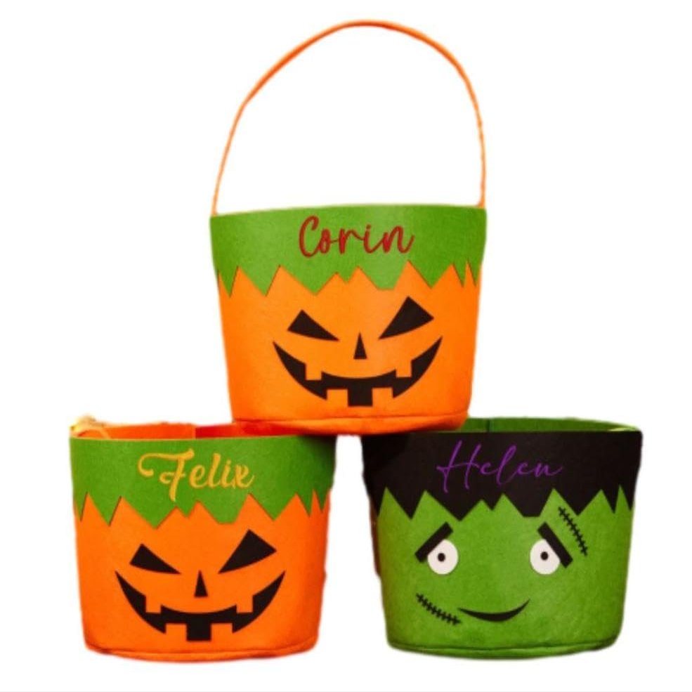 Personalized Halloween Trick or Treat Bucket Bag Custom Felt Trick or Treat Halloween Candy Tote Trick Or Treat Candy Bags, Halloween Candy Basket