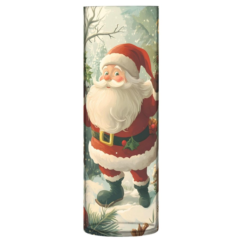 ALAZA Merry Christmas Santa Claus Ball Tree Winter Vase for Flowers 3.9" W x 11.8" H Cylinder Vases for Centerpieces Home Office Decor Storage Container