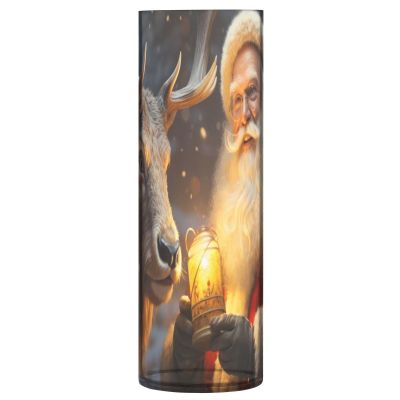 ALAZA Funny Deer Santa Claus Merry Christmas Vase for Flowers 3.9" W x 11.8" H Cylinder Vases for Centerpieces Home Office Decor Storage Container