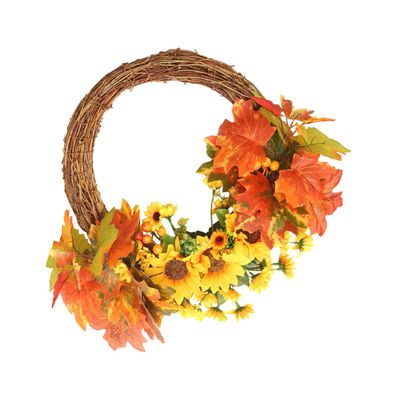 Cabilock Artificial Sunflower and Maple Leaf Garland Wreath for Holiday Door Decor Autumn Decoration for Thanksgiving and Year Celebrations Adds Festive Atmosphere to Your Home