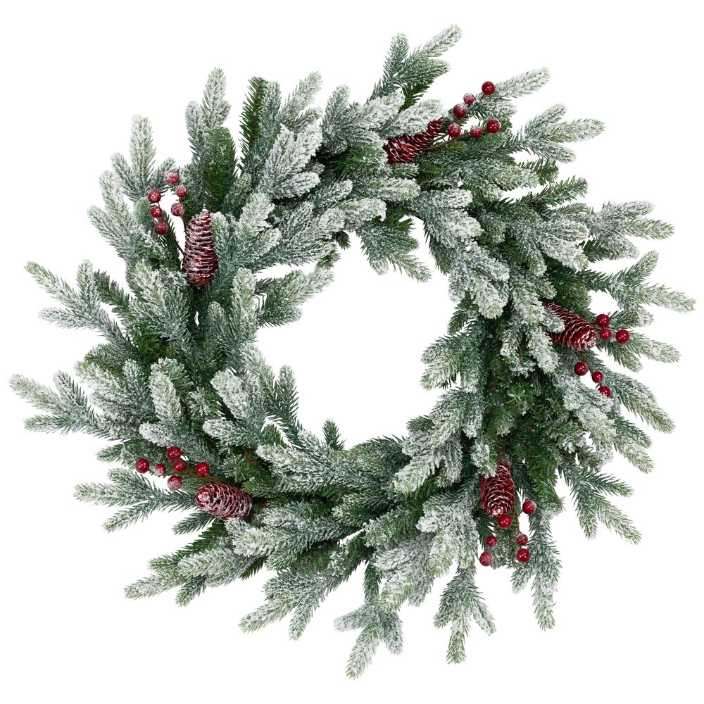 Real Touch Flocked Snowcap Grove Fir Artificial Christmas Wreath - 24" - Unlit