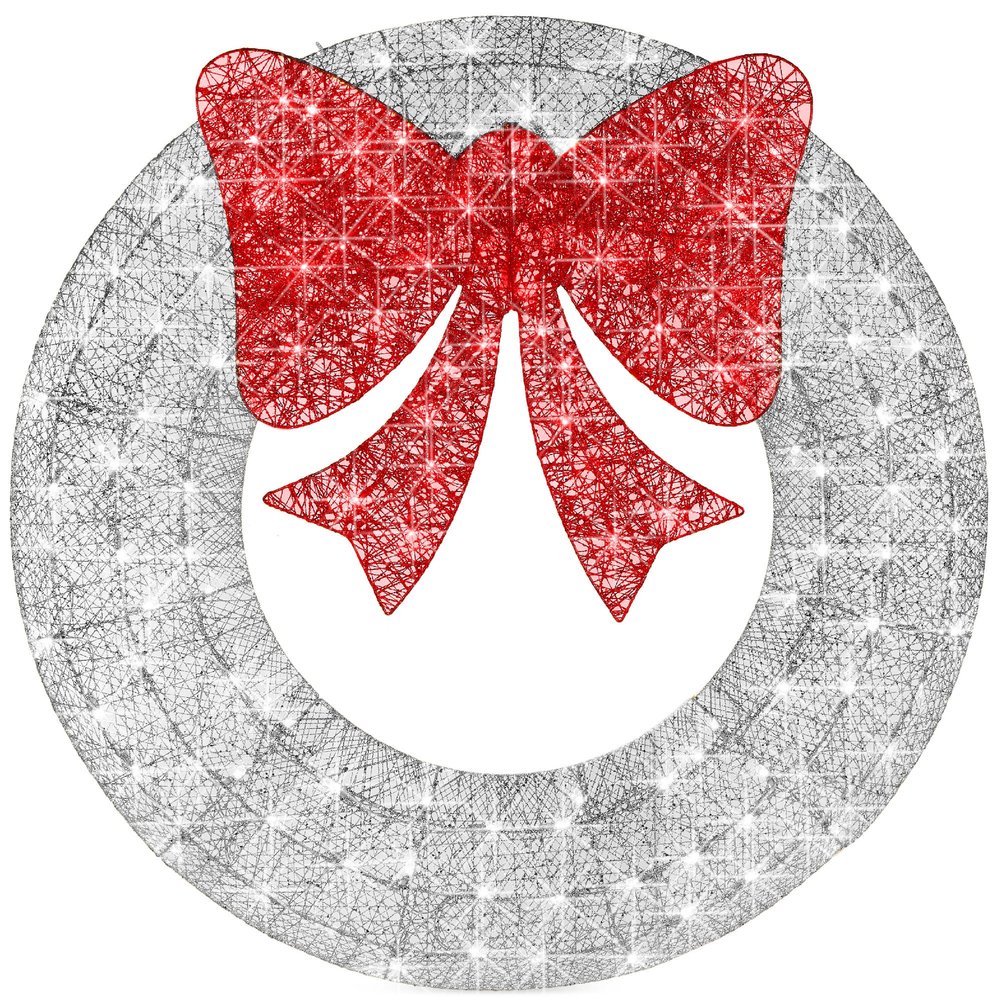 Best Choice Products 36in Pre-Lit Outdoor Christmas Wreath Decoration, LED Metal Holiday Decor for Home w/ 120 Lights, Bow - Silver/Red