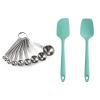 18/8 Stainless Steel Measuring Spoons Set for Dry and Liquid Ingredients (Set of 9), and 600F Heat Resistant 11.38in Flexible Non-Stick Spatula & Spoon Spatula (Aqua Sky) view 1