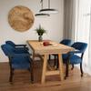 JESONVID Set of 4 Fabric Dining Chair with Casters, Captain's Poker Chair with Arms & Nailhead Trim Accent Kitchen Table Game Table Rolling Chairs with Wheels,Espresso&Dark Blue(No Table!) view 1