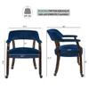 JESONVID Set of 4 Fabric Dining Chair with Casters, Captain's Poker Chair with Arms & Nailhead Trim Accent Kitchen Table Game Table Rolling Chairs with Wheels,Espresso&Dark Blue(No Table!) view 2