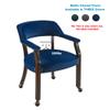 JESONVID Set of 4 Fabric Dining Chair with Casters, Captain's Poker Chair with Arms & Nailhead Trim Accent Kitchen Table Game Table Rolling Chairs with Wheels,Espresso&Dark Blue(No Table!) view 4