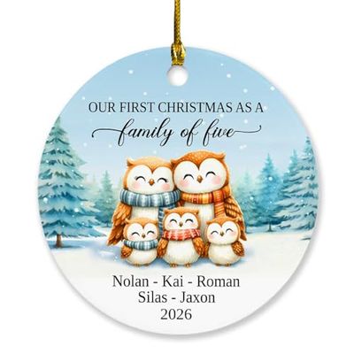 1st Xmas As A Family of Five Ornament, Customized Names Owl Families of 5 Christmas Ornaments, Christmas Ornament Keepsake 2026, Personalized Owl Five Members Family Xmas Tree Ornaments for Dad Mom